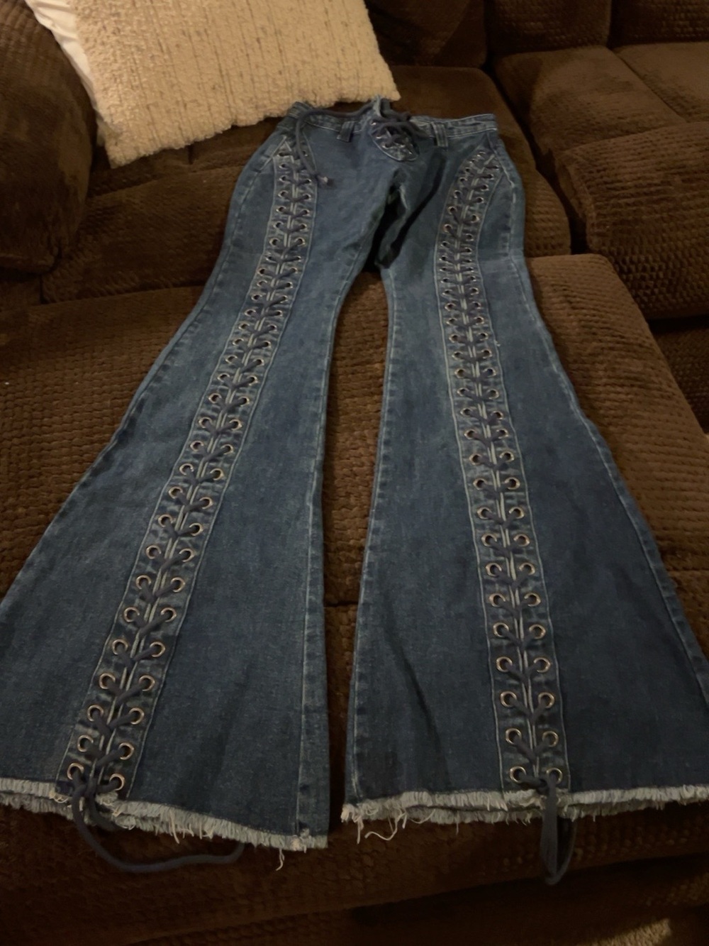 Current Mood Wild Wanderer Lace Up Super Flare Jeans S Dolls Kill Y2K